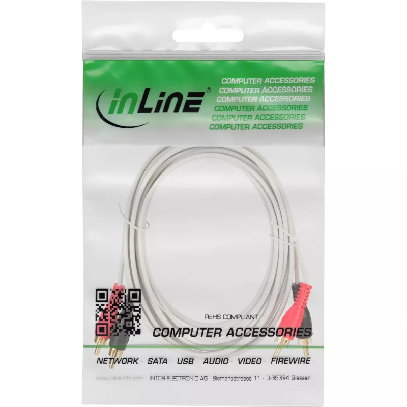 InLine audiokaapeli 2x RCA uros-uros valkoinen / kulta 2 m