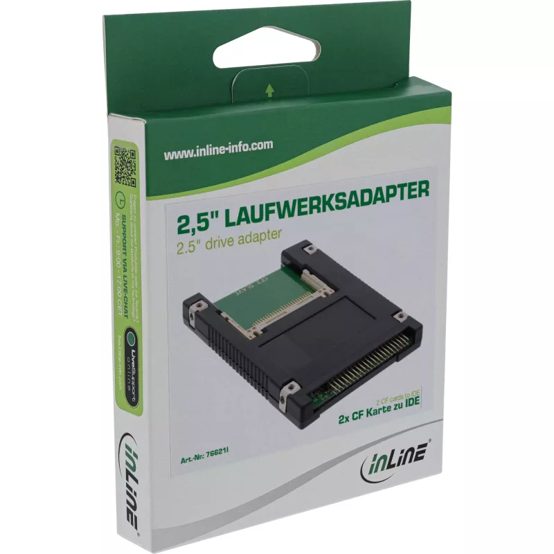 InLine IDE 2,5 tuuman asema 2x Compact Flash -sovittimeen – käytä CF-kortteja kiintolevyinä