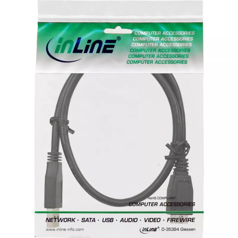 InLine USB 3.2 Gen.1 -kaapeli Type-A-plugi / Micro-B-plugi, musta, 0,5 m