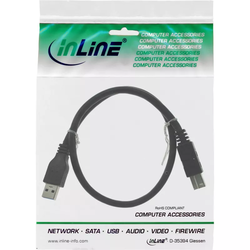 USB 3.2 Gen.1 -kaapeli Type-A-plugi / Type-B-plugi InLine 35350 5 m musta