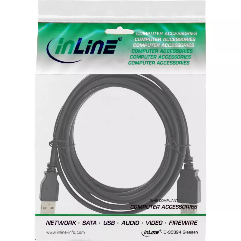 USB 2.0 jatkokaapeli Type-A-plugi/liitin InLine 34610B musta 1 m