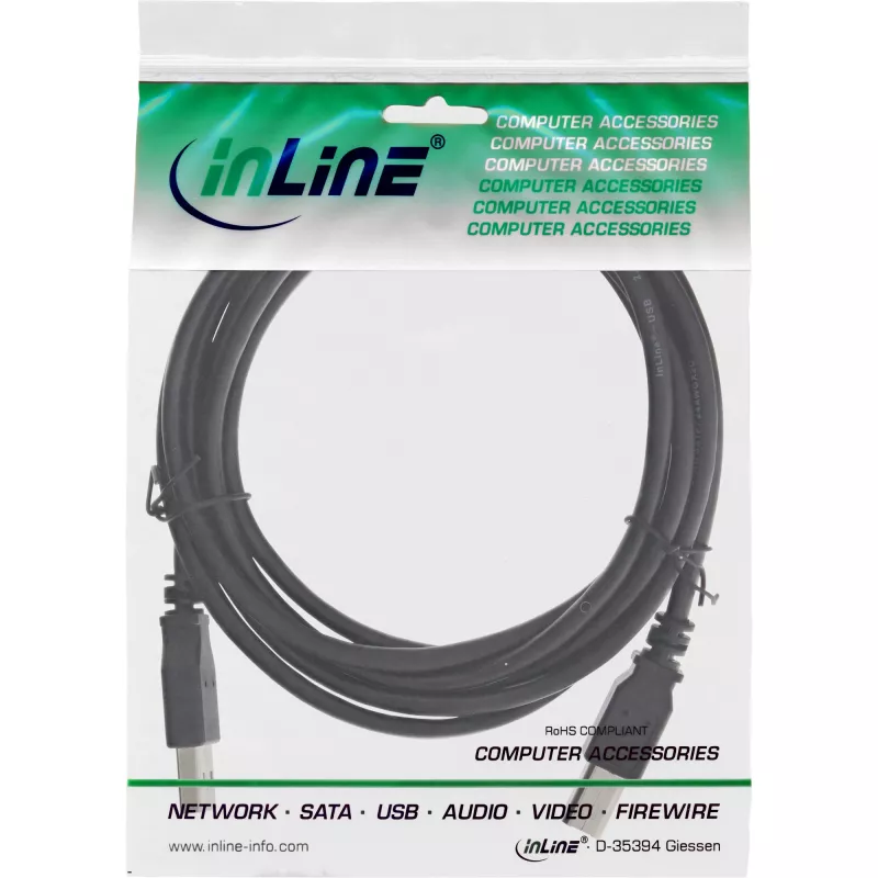 USB 2.0 -kaapeli Type-A-uros / Type-B-uros musta 5 m InLine 34555X