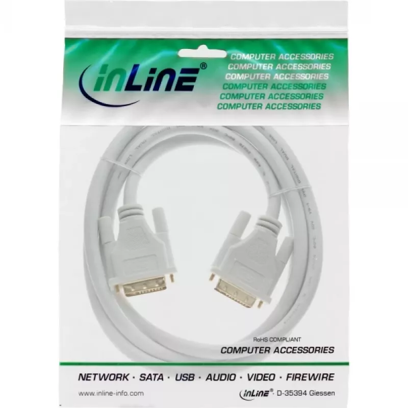InLine DVI-D-kaapeli 24+1 uros/uros DVI Dual Link valkoinen/kulta 5 m