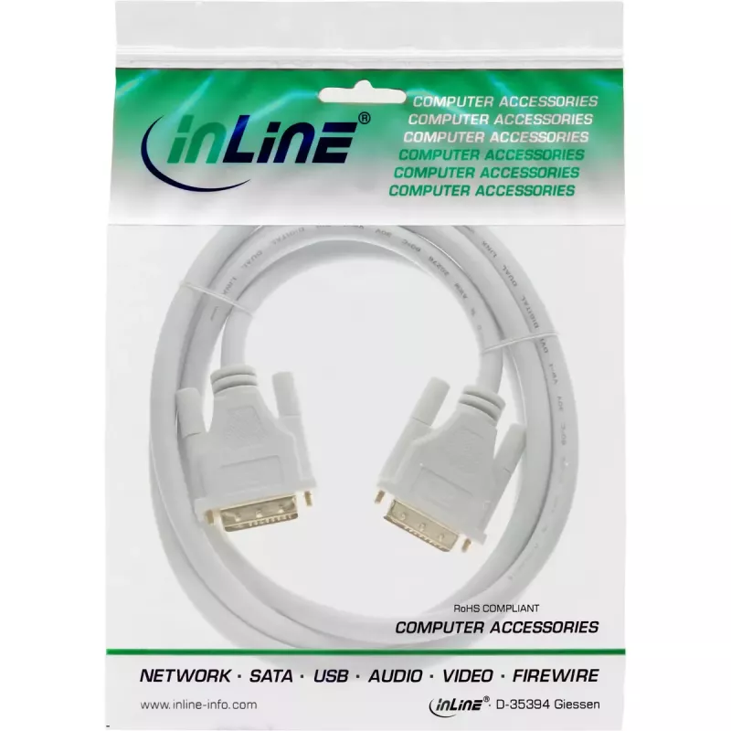 InLine DVI-D-kaapeli 24+1 uros/uros DVI Dual Link valkoinen/kulta 2 m