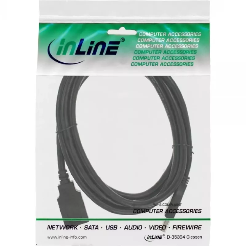 InLine USB 3.2 Gen.1 Jatkokaapeli, USB-A uros / naaras, musta, 2,5 m (35625)