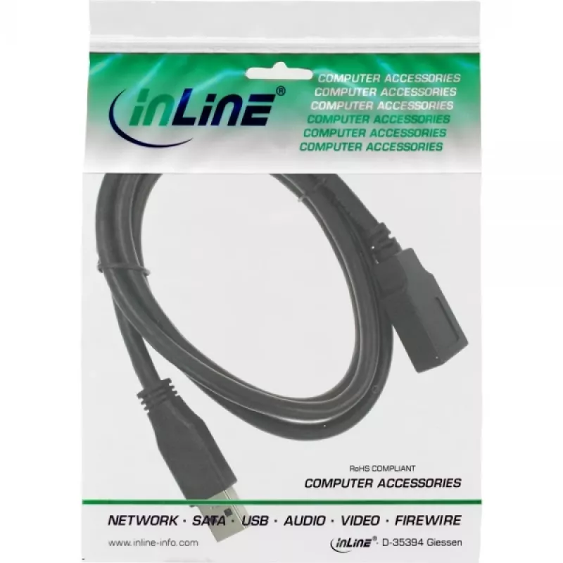 InLine USB 3.2 Gen.1 Jatkokaapeli, USB-A uros / naaras, musta, 1,5 m (35615)