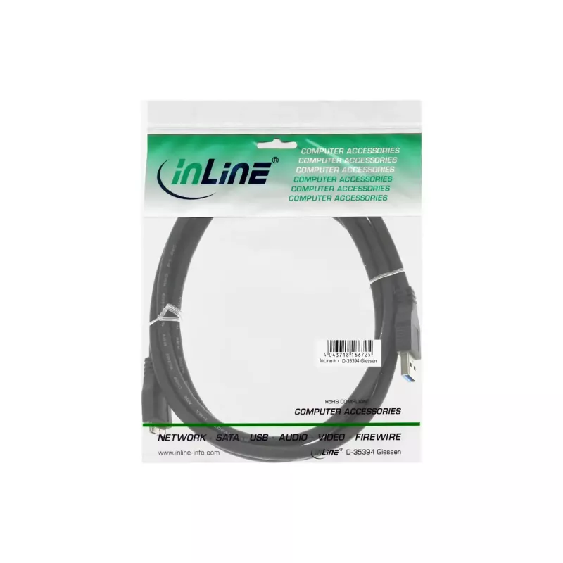 InLine USB 3.2 Gen.1 Kaapeli, USB-A - Micro-USB B, 5 m, musta (35450)