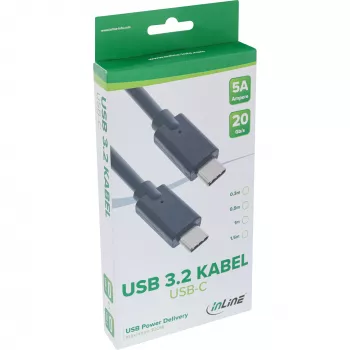 InLine USB 3.2 Gen.2x2 -kaapeli USB-C uros/uros 0,3 m 20 Gbit/s musta
