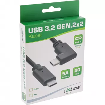InLine USB 3.2 Gen.2 -kaapeli, USB-C uros/uros kulmaliitin, musta, 0,3 m