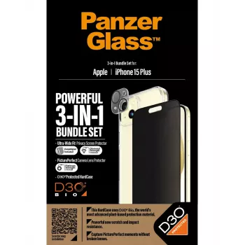 PanzerGlass 3-in-1 -pakkaus iPhone 15 Plus iskunkestävä karkaistu lasi