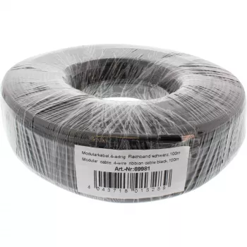 InLine modulaarikaapeli 4-johdin lattakaapeli musta 100 m rulla