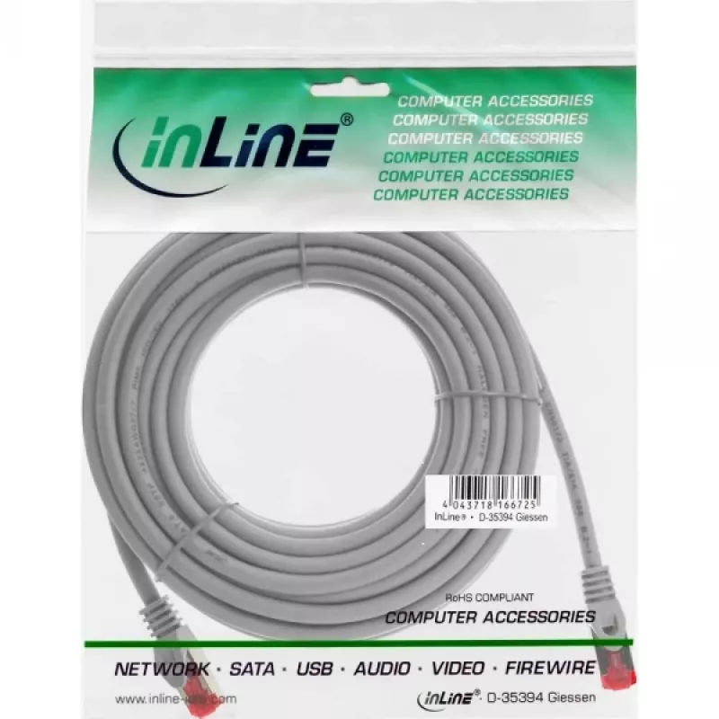 InLine patch-kaapeli S/FTP PiMF Cat.6 250MHz kupari halogeeniton harmaa 15 m