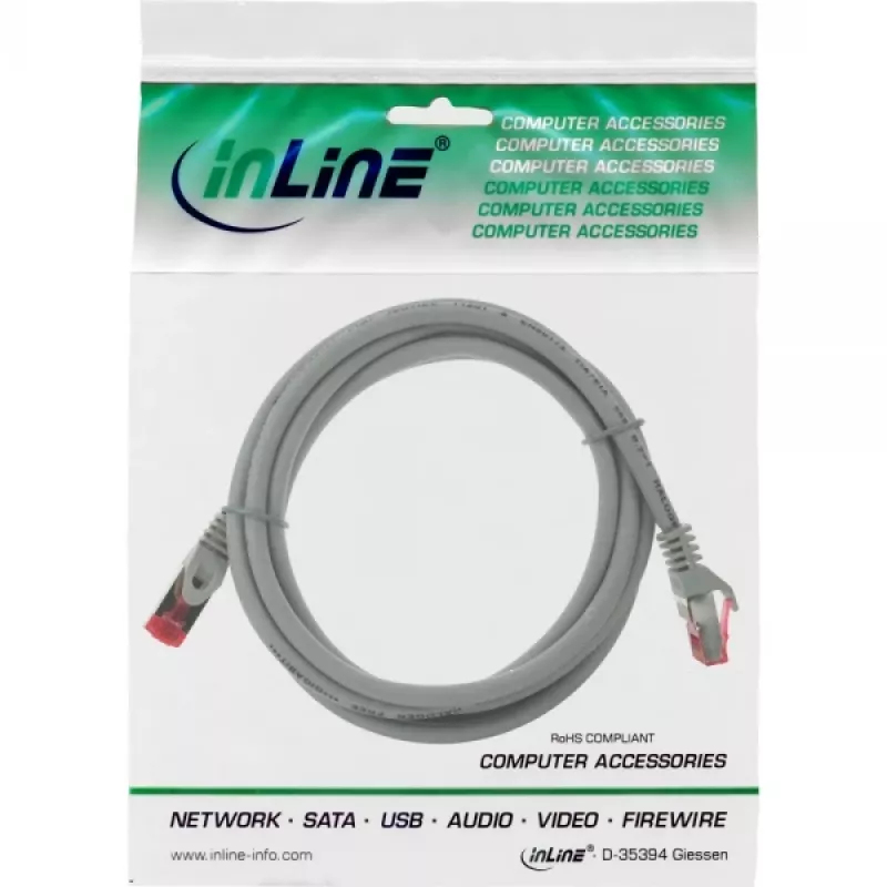 InLine patch-kaapeli S/FTP PiMF Cat.6 250MHz kupari halogeeniton harmaa 1 m