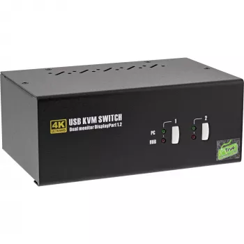 InLine Desktop KVM-kytkin, 2-porttinen, kahden näytön DisplayPort 1.2, 4K, USB 2.0