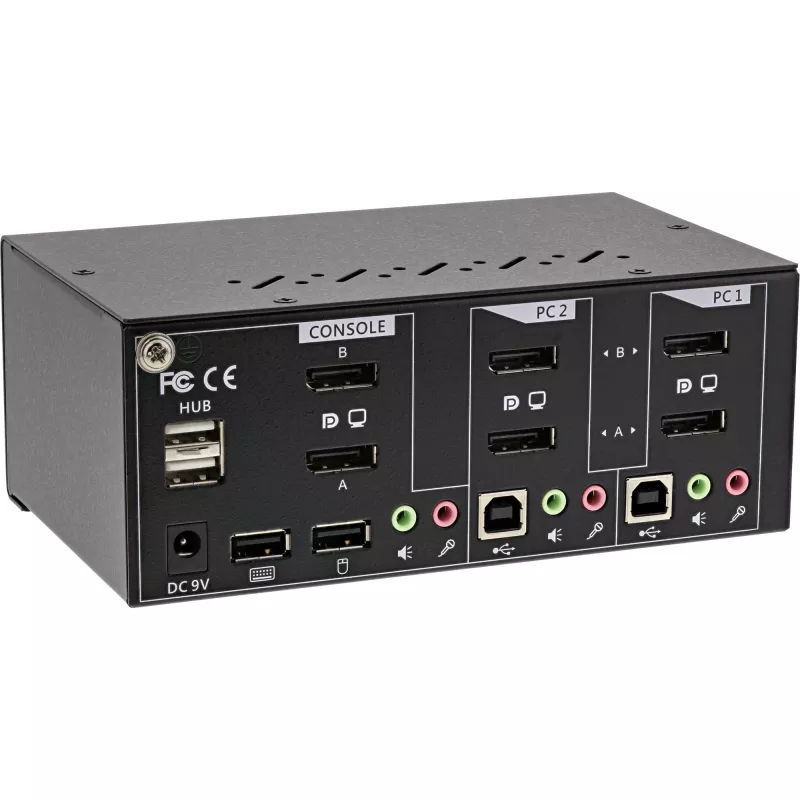 InLine Desktop KVM-kytkin, 2-porttinen, kahden näytön DisplayPort 1.2, 4K, USB 2.0