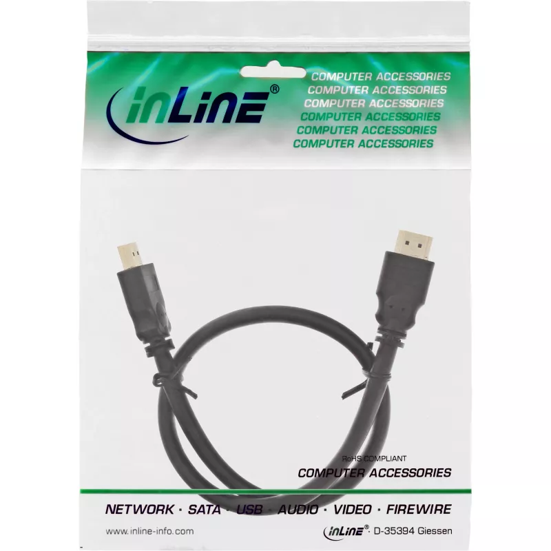 InLine HDMI-kaapeli, High Speed HDMI-kaapeli, M/M, musta, kultaiset kontaktit, 1 m