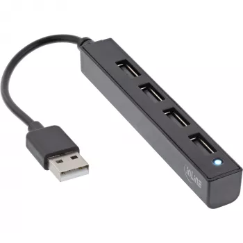 InLine USB 2.0 4-porttinen keskitin, USB-A-uros 4x USB-A-naaras, kaapeli 15cm
