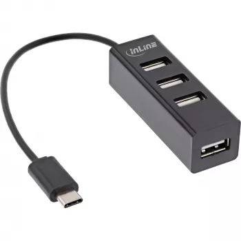 InLine USB 2.0 4-porttinen keskitin, USB-C-uros 4x USB-A-naaras, kaapeli 15cm