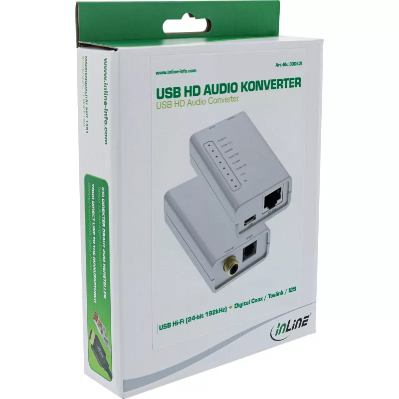 USB HD -äänisovitin InLine 33053I 24 bit 192kHz digitaalinen Coax/Toslink/I2S-muunnin