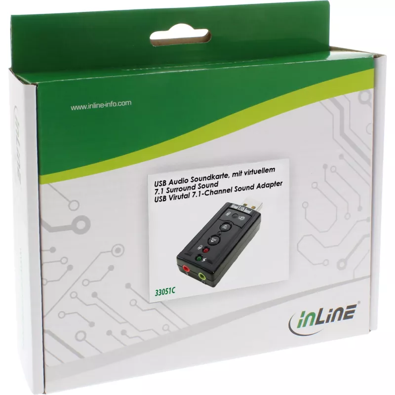 USB-äänikortti InLine 33051C virtuaalisella 7.1-surround-äänellä