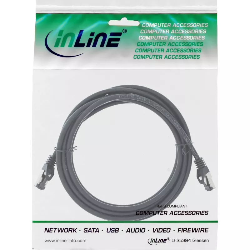 InLine verkkokaapeli S/FTP PiMF Cat.8.1 halogeeniton 2000MHz musta, 2m