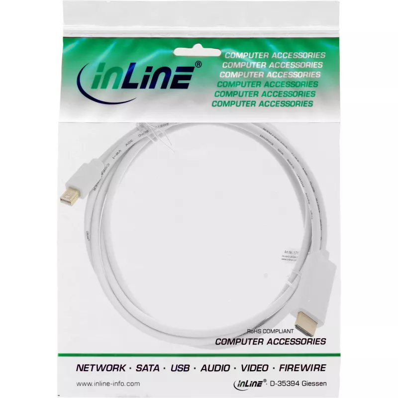 InLine Mini DisplayPort - HDMI 4K2K -sovitinkaapeli äänellä 3 m