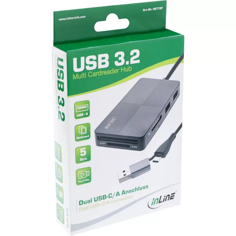 InLine 66772F kortinlukija USB harmaa