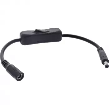 InLine DC-kaapeli kytkimellä, DC-pistoke/liitin 5,5x2,1 mm, AWG 18, musta, 0,20 m