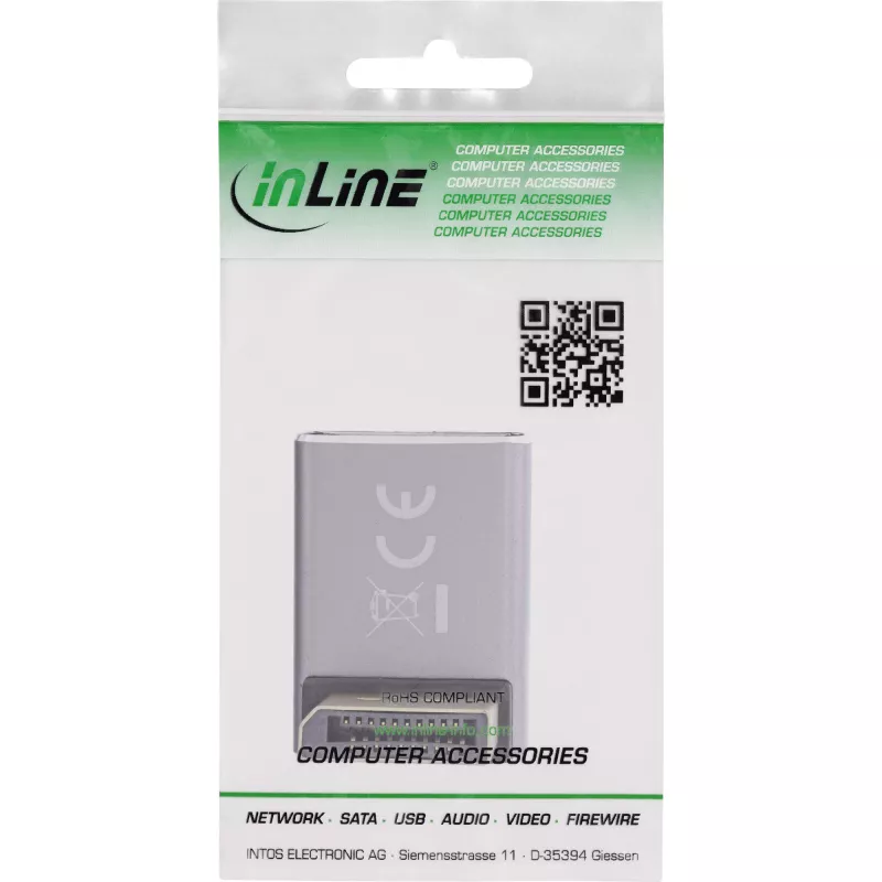 InLine 17291F DisplayPort 1.4 -sovitin, uros/naaras, 90 astetta alas, 8K