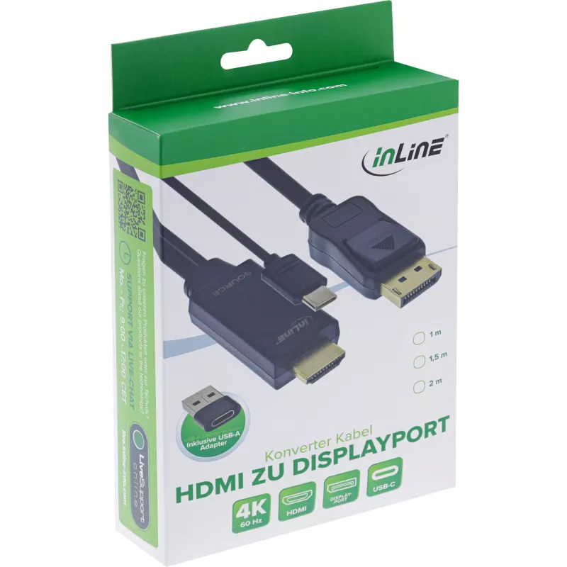 Aktiivinen videomuunnin InLine 17162I 3840x2160 HDMI DisplayPortiin