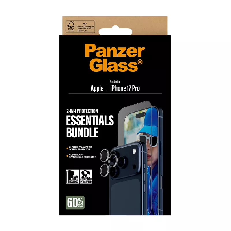 PanzerGlass 2-in-1 Essentials -paketti iPhone 17 Pro naarmun- ja iskunkestävä