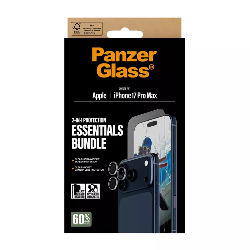 PanzerGlass 2-in-1 Essentials -paketti iPhone 17 Pro Max naarmunkestävä iskunkestävä