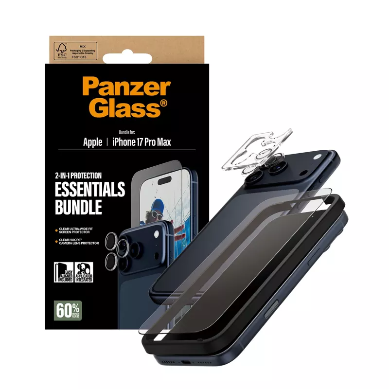 PanzerGlass 2-in-1 Essentials -paketti iPhone 17 Pro Max naarmunkestävä iskunkestävä