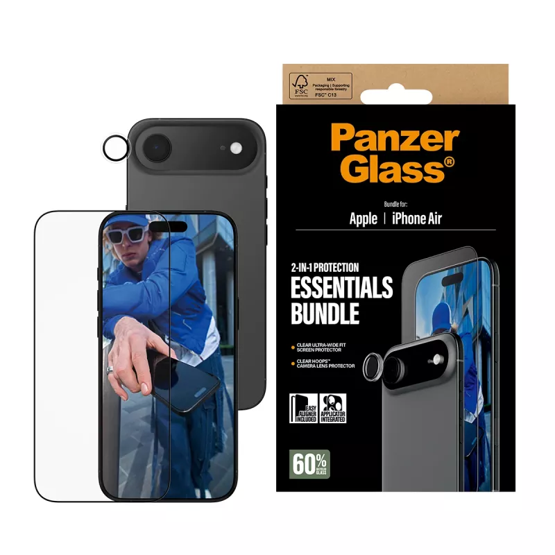 PanzerGlass 2-in-1 Essentials -paketti iPhone Air naarmun- ja iskunkestävä