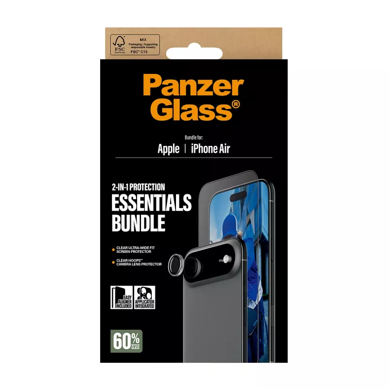 PanzerGlass 2-in-1 Essentials -paketti iPhone Air naarmun- ja iskunkestävä