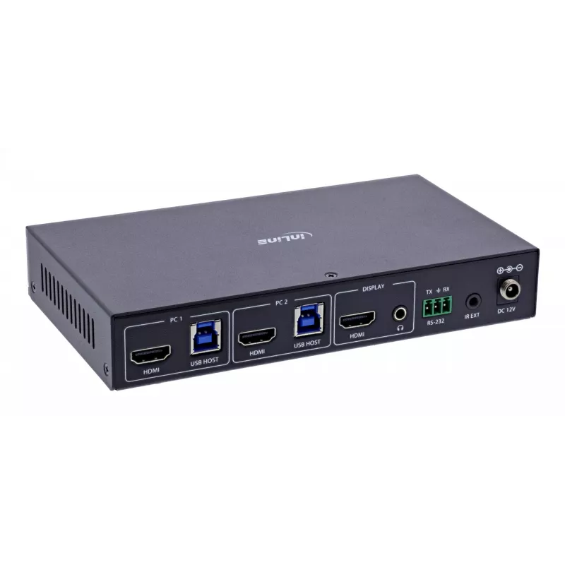 InLine 57885C KVM-kytkin, 2-porttinen, HDMI, 8K@60Hz, USB 3.2, IR:llä ja RS-232:lla