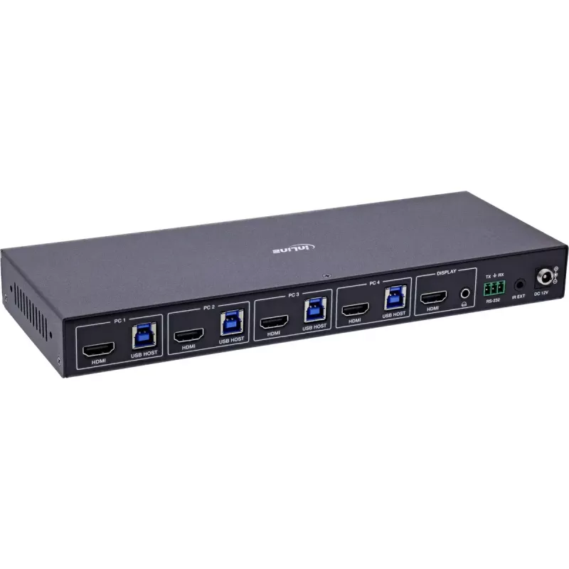 InLine 57885D KVM-kytkin, 4-tieinen, HDMI, 8K@60Hz, USB 3.2, IR:llä ja RS-232:lla