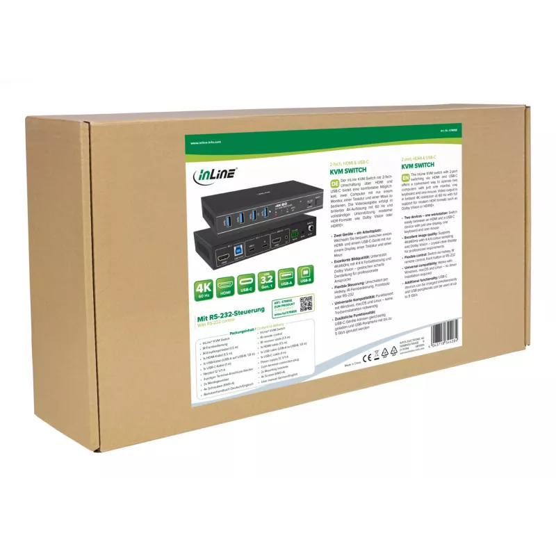 InLine 57885E KVM-kytkin, 2-tieinen, HDMI & USB-C, 4K60Hz
