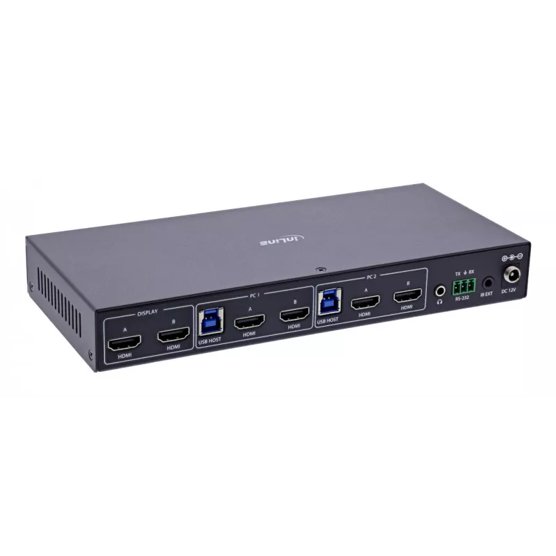 InLine 57885H KVM-kytkin, 2-tieinen, HDMI, kaksoisnäyttö, 8K60Hz, USB-hubi, musta