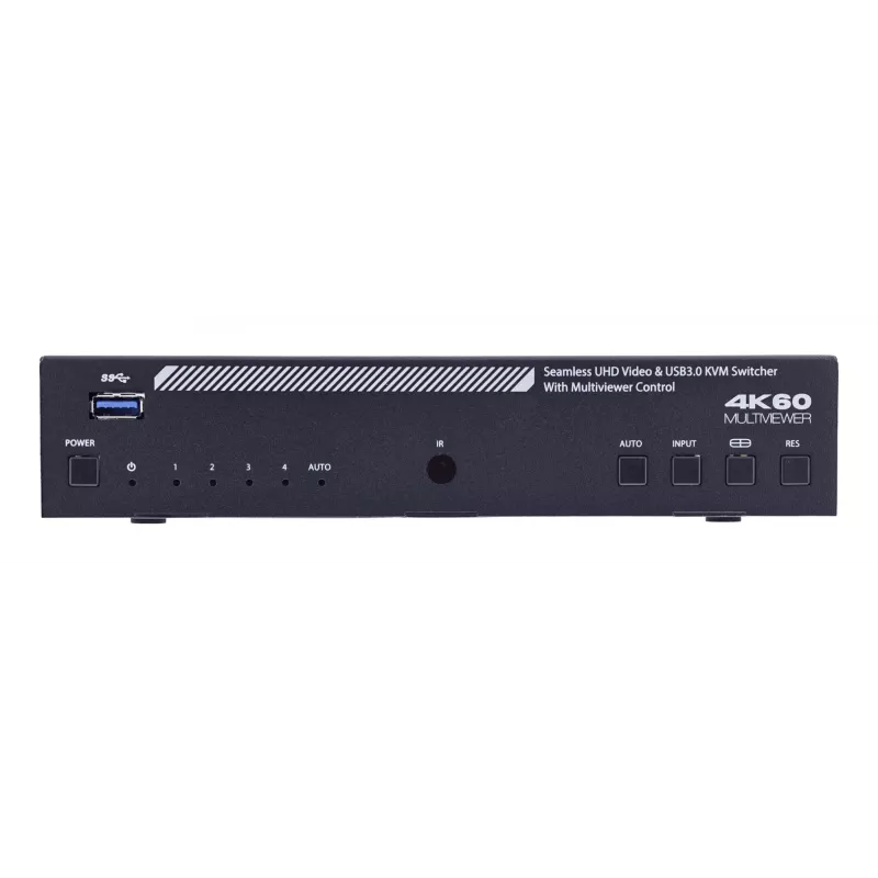 InLine 57885I KVM-kytkin, 4-tieinen, HDMI, 4K60Hz, multiviewer, USB-hubi, musta