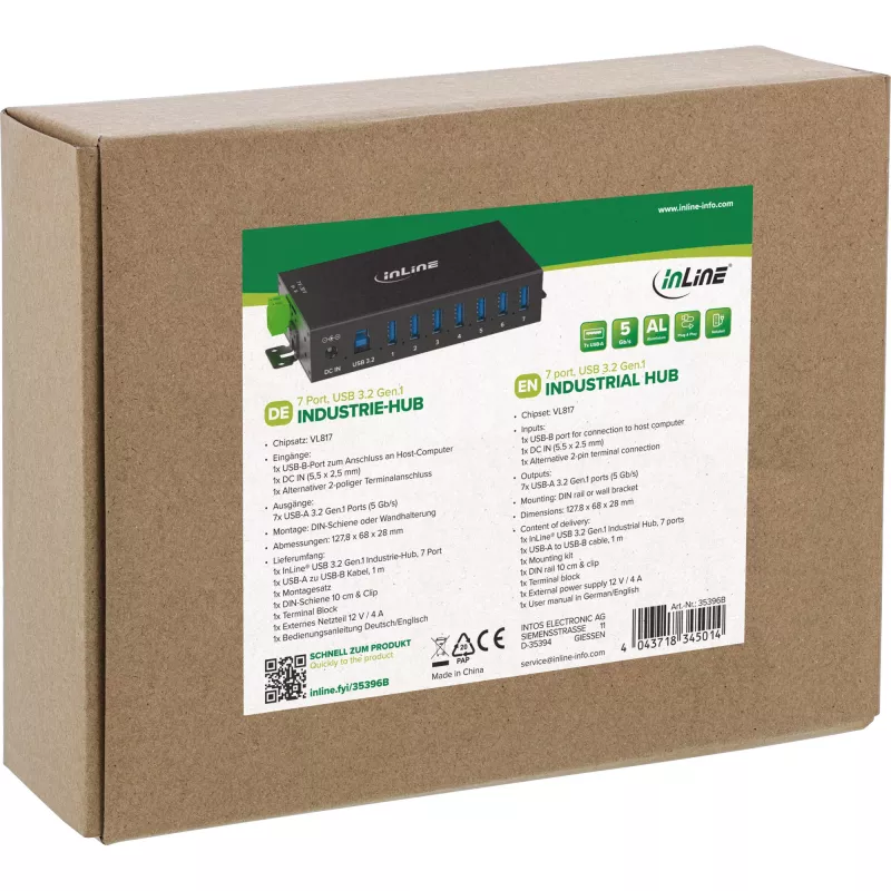 InLine 35396B USB-keskitin USB 3.2 Gen 1 (3.1 Gen 1) Type-B 5000 Mbit/s musta