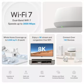TP-Link DECO BE22 kaksitaajuus (2,4 GHz / 5 GHz) Wi-Fi 7 (802.11be) valkoinen 2 kpl