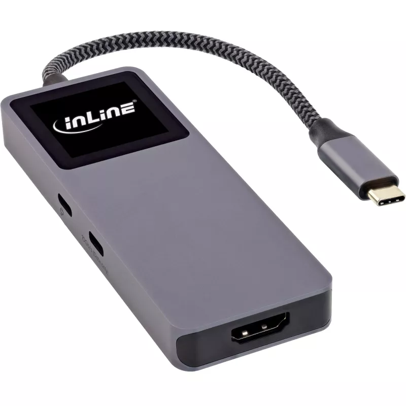 USB-C-keskitin InLine 35392D USB 3.2 Gen 2 Type-C isäntä HDMI, USB-A, USB-C 10000 Mbit/s harmaa