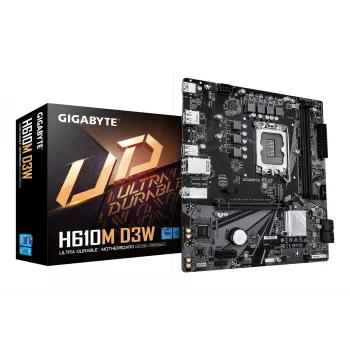 Emolevy GIGABYTE H610M D3W LGA1700 Intel-CPU:ille 12.–14. sukupolvi, 5+1+1 VRM, DDR5 jopa 5600 MHz, 128 GB, PCIe 3.0 M.2, 1 GbE, USB 3.2 Gen1