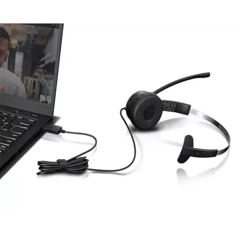 Lenovo 100 Mono -kuulokemikrofoni johdollinen pääpanta Office/Call Center USB Type-A musta