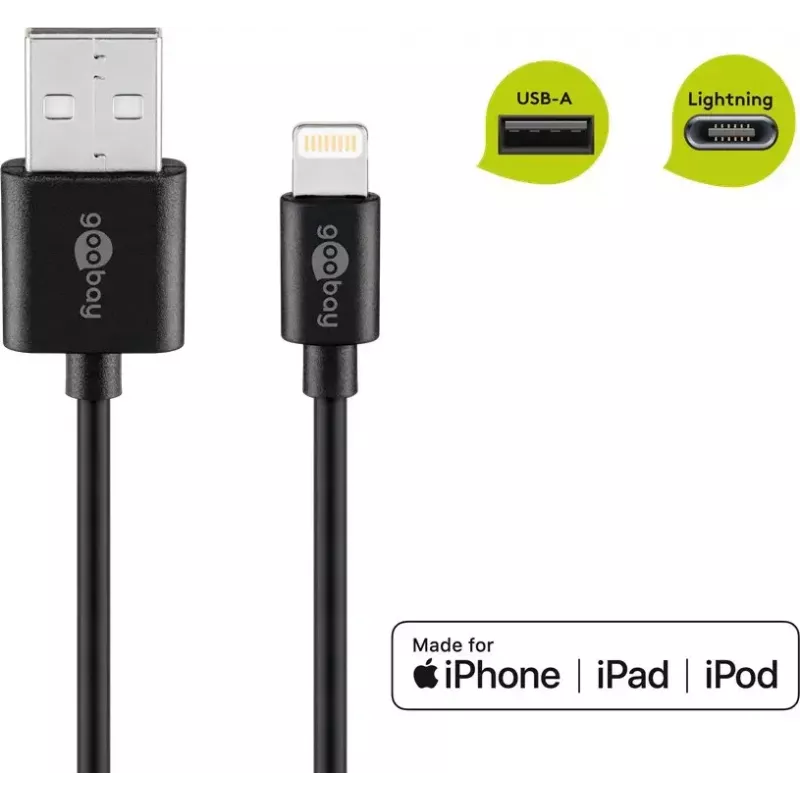 Lightning USB -lataus- ja synkronointikaapeli Goobay 72906
