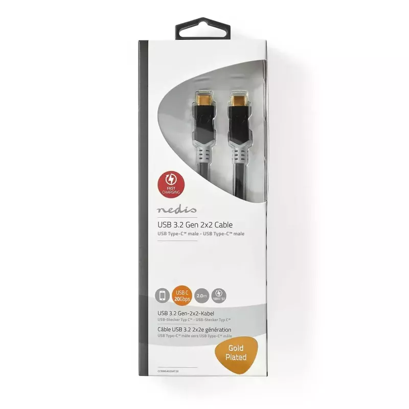 USB-kaapeli Nedis CCBW64020AT20 USB4 Gen 2x2 2 m USB C musta hopea