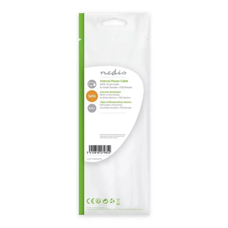 Nedis CCGP73530VA015 sisäinen virtakaapeli 0,15 m SATA 15-napainen Molex 4-napainen