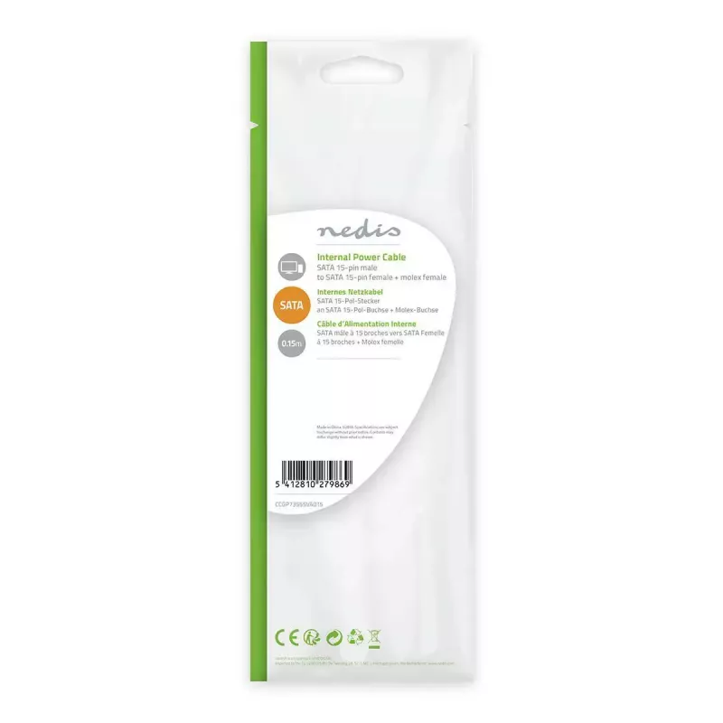 Nedis CCGP73555VA015 sisäinen virtakaapeli 0,15 m SATA 15-napainen Molex