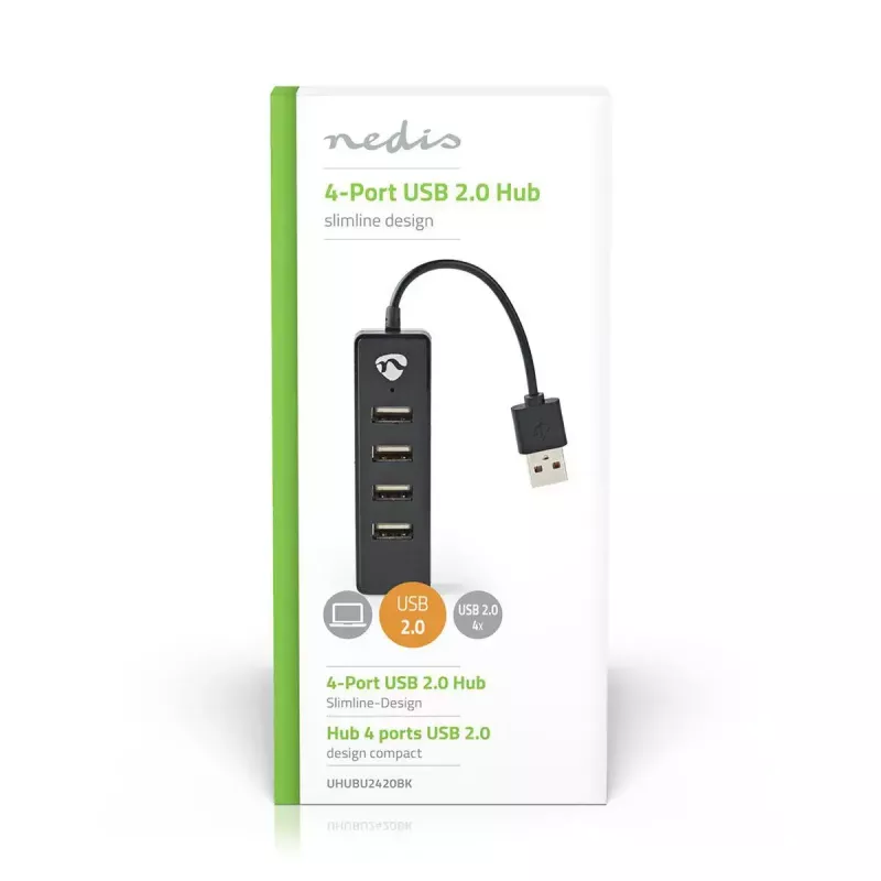 USB-keskitin Nedis UHUBU2420BK USB 2.0 480 Mbit/s musta